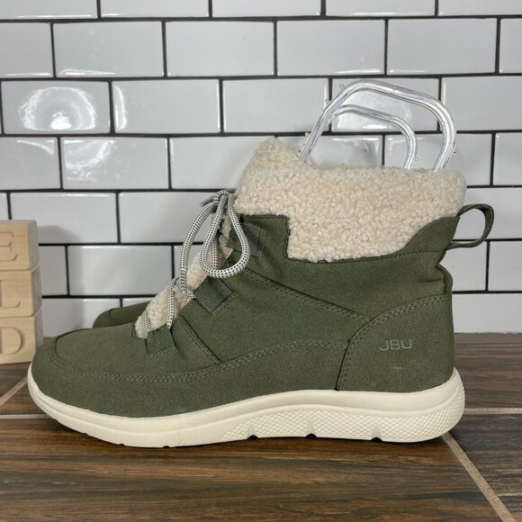 JBU Freeze Womens Size 9.5 Shoes Olive Lace Up Faux Fur Sherpa Fleece Ankle Boot - Picture 1 of 14